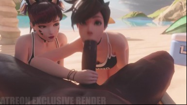 dva tracer double blowjob on the beach