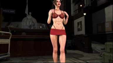 Wiry hot Claire Redfield in sexy red lingerie shows off her delightful body